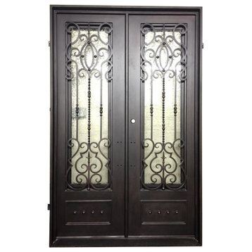 Angelino 61"x96" Iron Door Square Top, Right Hand Inswing, Flemish Glass