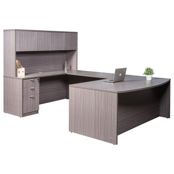 U-Shaped Curved Bow Desk with File Storage Pedestal and 4 Door Hutch