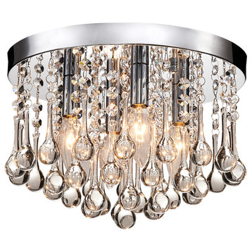 Bella 4-Light Chrome Finish Flush Mount With Clear Crystal Drops