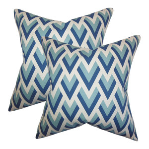 The Pillow Collection Delano Geometric Blue Down Filled Throw Pillow