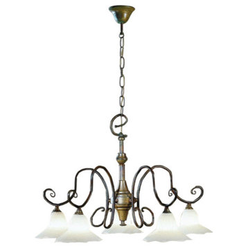 Country Line 1844 Chandelier, Verdigris And Rust, White Scavo
