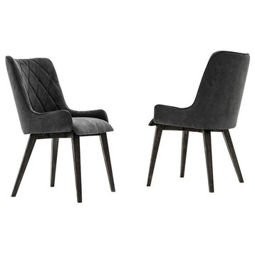 Armen Living Alana Upholstered Fabric & Wood Dining Chair in Charcoal (Set of 2)