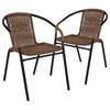 Flash Furniture Stackable Rattan Curved Back Dining Chair in Brown (Set of 2)