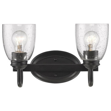 Parrish 2 Light Bath Vanity in Black with Seeded Glass