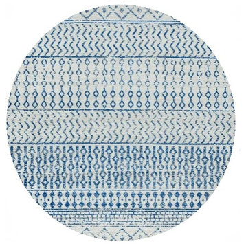 Bohemian Area Rug, Moroccan Geometric Pattern, Gray-Blue/7'10" Round