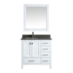 Design Element - London 36" Vanity, White With Quartz Vanity Top, Gray - Bathroom Vanities And Sink Consoles