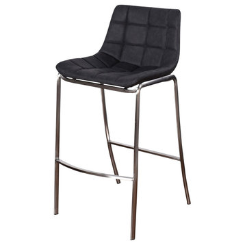 Gemma Low Back Bar Stool With Stainless Steel Legs Gray Finish, Black