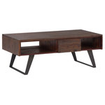 Simpli Home - Lowry Solid Acacia Wood Coffee Table, Distressed Charcoal Brown - The Lowry Coffee Table’s distinctive style is a must for any home design. The table is handcrafted with a perfect combination of Metal and Solid wood. It features two open compartments and one drawer providing plenty of space for storage. The Lowry Coffee Table will bring an Urban, Industrial look to your living space.