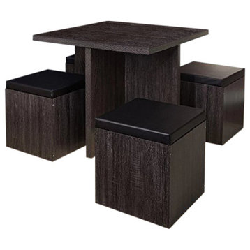 5-Piece Baxter Dining Set With Storage Chair Ottomans, Black/Gray