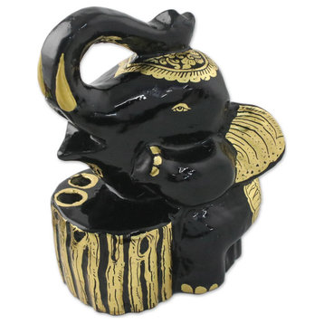 NOVICA Thoughtful Elephant And Lacquered Pencil Holder
