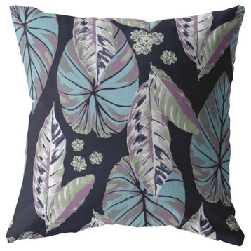 20" Blue Purple Tropical Leaf Suede Throw Pillow