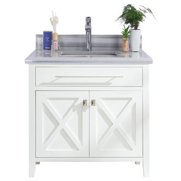 Wimbledon, 36" White Cabinet With White Stripes Marble Countertop