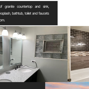 New granite counter-top and sink, modern back-splash, bathtub, toilet and faucet