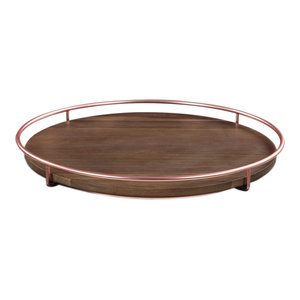 Midcentury Modern Round Wood Serving Tray Decorative Dark Classic