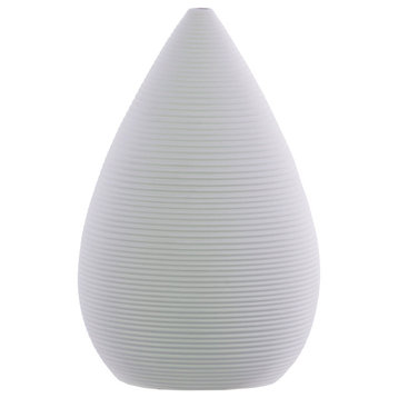 Bellied Round Vase, Narrow Mouth, Ribbed, Small, White