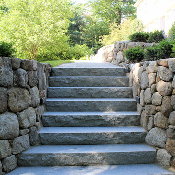 Natural Fieldstone Walls, Granite Steps & Paver Patio - Weston, Ma