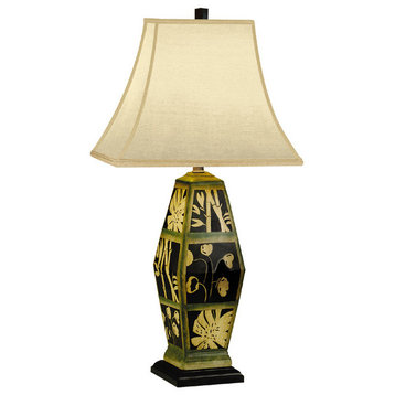 Summer Time Hand Painted Porcelain Lamp, 32"