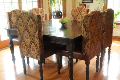 Custom Square Dining Table & Leather-Fabric Upholstered Parsons Dining Chairs Se