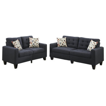 Benzara BM168724 Linen Fabric 2 Pieces Sofa Set In Dark Gray