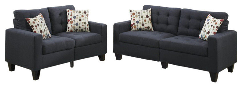 Benzara BM168724 Linen Fabric 2 Pieces Sofa Set In Dark Gray