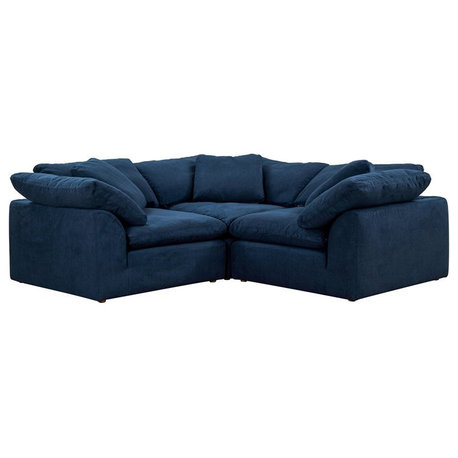 Sunset Trading Puff 3-Piece L-Shaped Fabric Slipcover Sectional in Navy