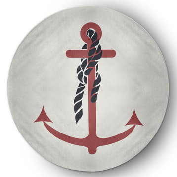 Anchor and Rope Nautical Chenille Rug, Ligonberry Red, 5' Round