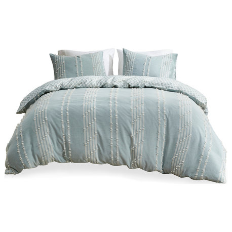INK+IVY Kara Jacquard Stripe Duvet Cover Mini Set, Blue, King/Cal King
