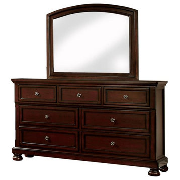 Furniture of America Caiden 2-Piece Wood Dresser and Mirror in Cherry
