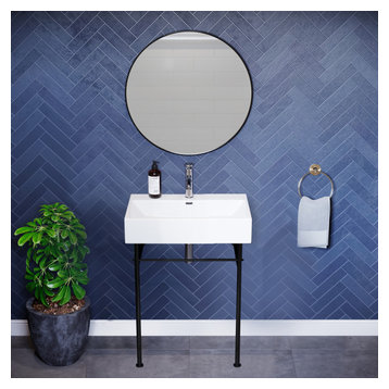 Claire 24" Console Sink White Basin Black Legs