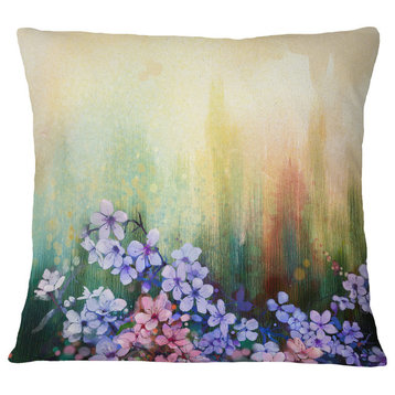 Pink Sakura Flowers in Soft Color Floral Throw Pillow, 18"x18"