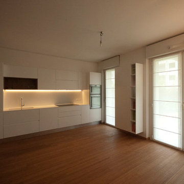 Open kitchen with bamboo flooring