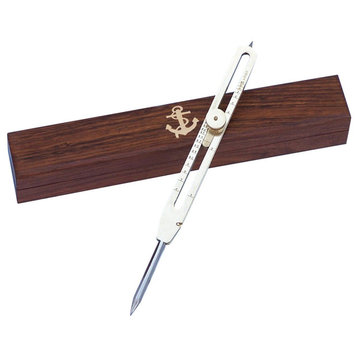 Brass Drafting Compass with Rosewood Box 9'', Decorative Nautical Instrument