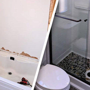 Before & After: Pebble River Stone Shower Pan Remodel