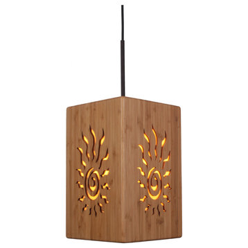 Light House Bamboo Shade Mini Pendant, Radiance, Medium, Bronze, 1-Light
