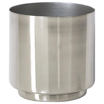 Serene Spaces Living Shiny Silver Finish Cylinder Vase, 4" Diameter & 4" Tall