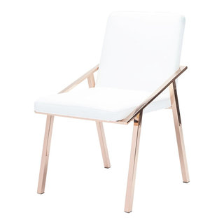 Modern Rose Gold Dining Chair - Glam Faux Leather White