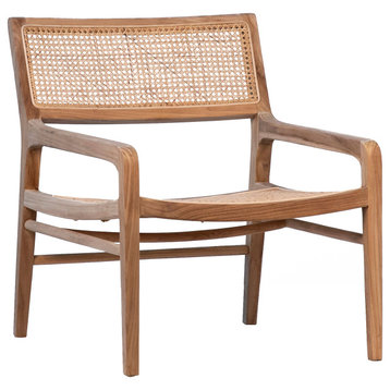 Chloe Natural Finish Teak and Natural Woven Rattan Arm Occasional Chair
