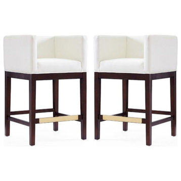 Home Square 34" Faux Leather Barstool in Ivory & Dark Walnut - Set of 2