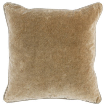 Harriet Velvet Throw Pillow by Kosas Home, Wheat, 18"x18"