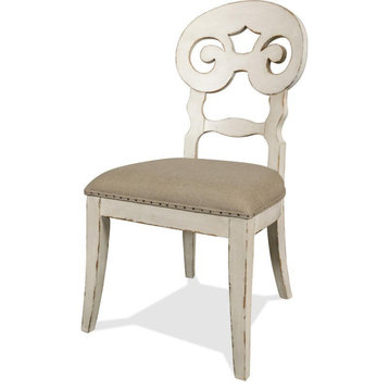Riverside Furniture Mix-n-match Scroll Back Wood Side Chair in Chipped White