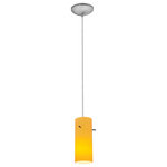 Access Lighting - Cylinder Glass Cord Pendant, 28030-C, Cylinder 1-Light Cord Pendant, Brushed Steel/Amber, Incandescent - 1 x 100w Incandescent E-26 Base Bulb (Bulb not included)