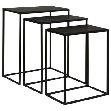 3-Piece Minimalist Black Iron Nesting Table Set, Open Accent Modern Industrial