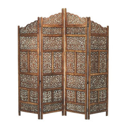 Home Decorators Collection - Aztec 72 in. H x 80 in. W 4-Panel Brown Wood Room Divider - Screens And Room Dividers