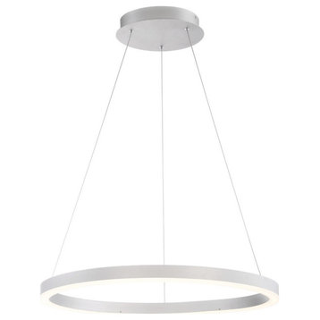 Spunto Oversized LED Small Ring Chandelier, Silver Finish With Opal Shade