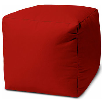 17" Cool Primary Red Solid Color Indoor Outdoor Pouf Cover