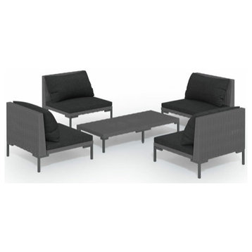 vidaXL Patio Lounge Set Outdoor Sectional Sofa 5 Piece Poly Rattan Dark Gray
