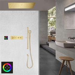 BathSelect Rainfall Musical Shower System With Hand Shower, Style F-Touch Panel Light - Showerheads And Body Sprays