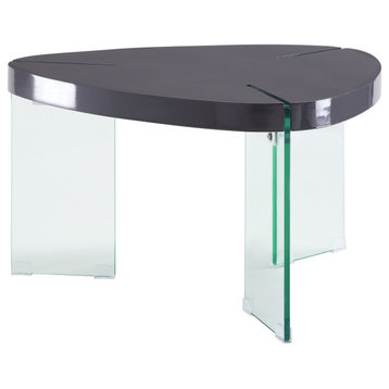 30 Inches Plectrum Top Coffee Table With Glass Legs, Gray