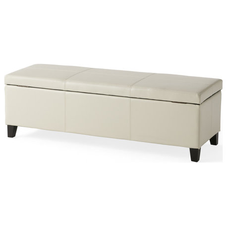 GDF Studio Skyler Beige Fabric Storage Ottoman Bench, Ivory