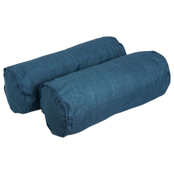 20"X8" Double-Corded Polyester Bolster Pillows With Inserts, Set of 2, Sea Blue